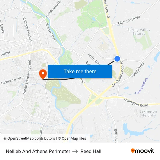 Nellieb And Athens Perimeter to Reed Hall map