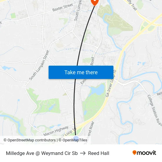 Milledge Ave @ Weymand Cir Sb to Reed Hall map