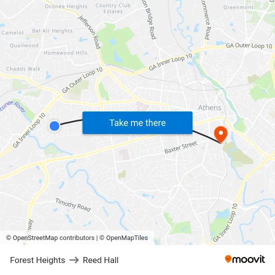 Forest Heights to Reed Hall map