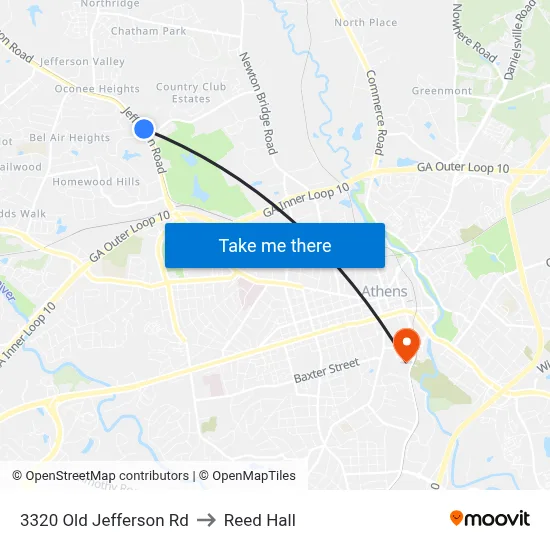 3320 Old Jefferson Rd to Reed Hall map