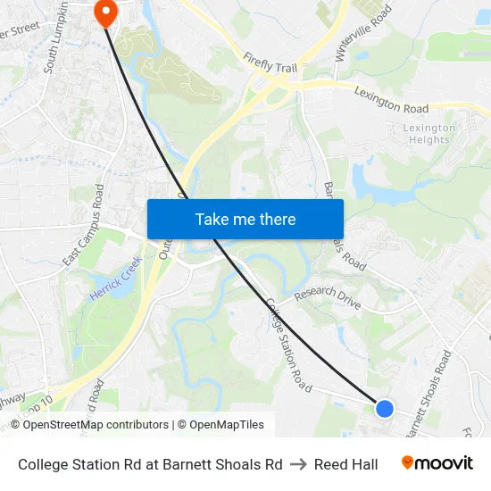 College Station Rd at Barnett Shoals Rd to Reed Hall map