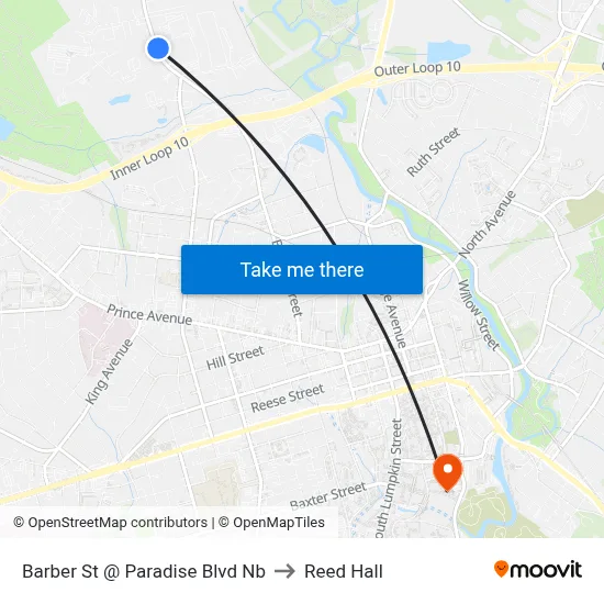 Barber St @ Paradise Blvd Nb to Reed Hall map