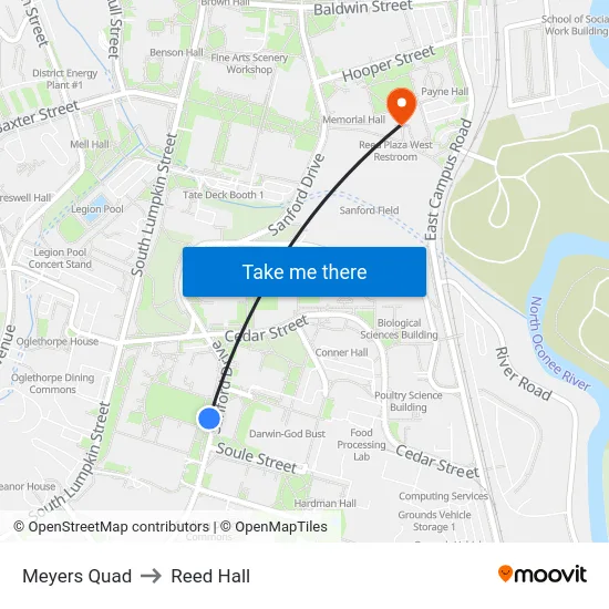 Meyers Quad to Reed Hall map