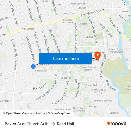 Baxter St at Church St Ib to Reed Hall map