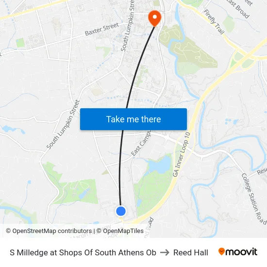 S Milledge at Shops Of South Athens Ob to Reed Hall map