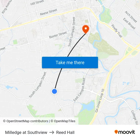 Milledge at Southview to Reed Hall map