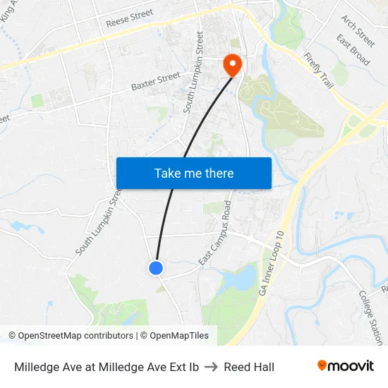 Milledge Ave at Milledge Ave Ext Ib to Reed Hall map