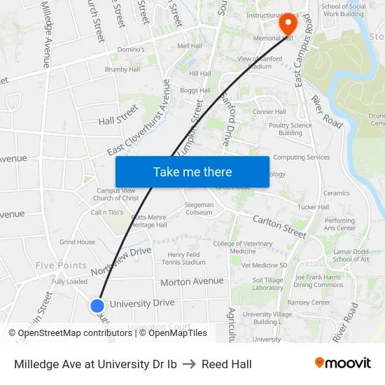 Milledge Ave at University Dr Ib to Reed Hall map