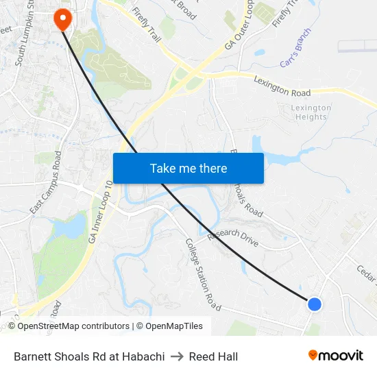 Barnett Shoals Rd at Habachi to Reed Hall map
