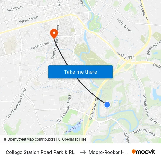 College Station Road Park & Ride to Moore-Rooker Hall map
