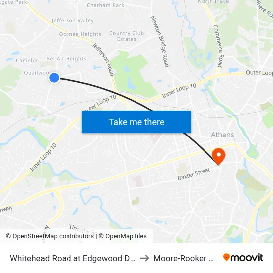 Whitehead Road at Edgewood Drive to Moore-Rooker Hall map