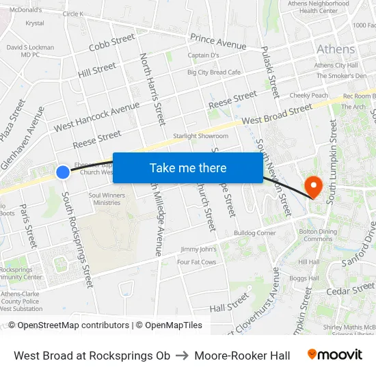 West Broad at Rocksprings Ob to Moore-Rooker Hall map
