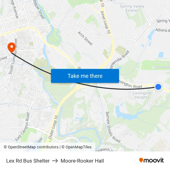 Lex Rd Bus Shelter to Moore-Rooker Hall map
