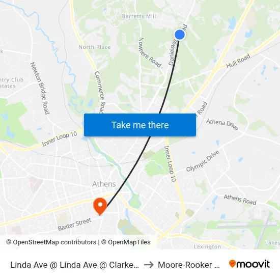 Linda Ave @ Linda Ave @ Clarke Cty to Moore-Rooker Hall map