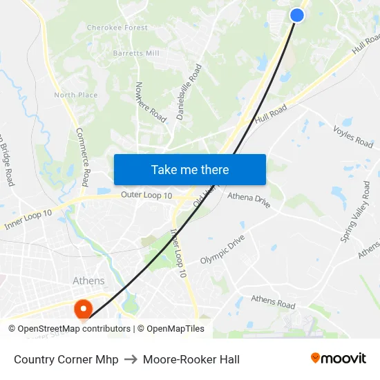 Country Corner Mhp to Moore-Rooker Hall map