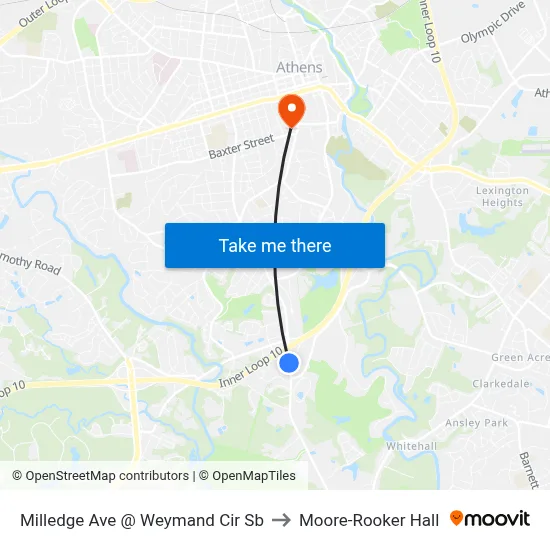 Milledge Ave @ Weymand Cir Sb to Moore-Rooker Hall map