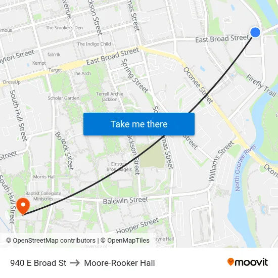 940 E Broad St to Moore-Rooker Hall map