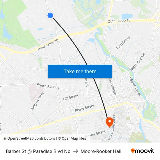 Barber St @ Paradise Blvd Nb to Moore-Rooker Hall map