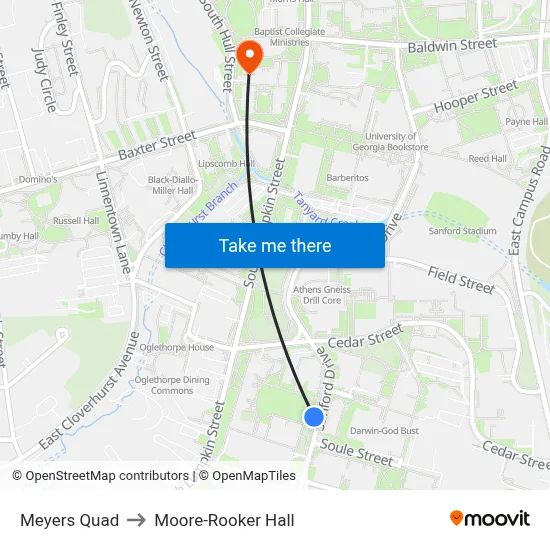Meyers Quad to Moore-Rooker Hall map