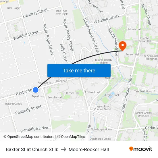 Baxter St at Church St Ib to Moore-Rooker Hall map