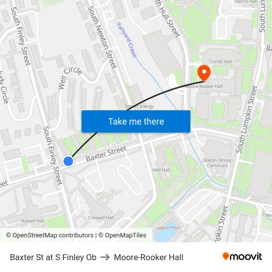 Baxter St at S Finley Ob to Moore-Rooker Hall map