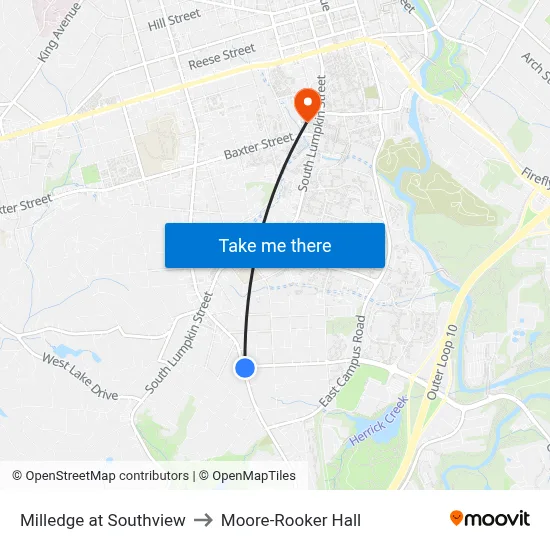 Milledge at Southview to Moore-Rooker Hall map