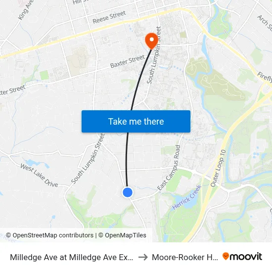 Milledge Ave at Milledge Ave Ext Ib to Moore-Rooker Hall map