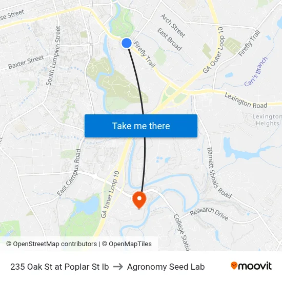 235 Oak St at Poplar St Ib to Agronomy Seed Lab map