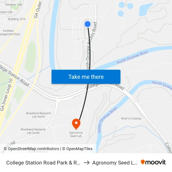 College Station Road Park & Ride to Agronomy Seed Lab map