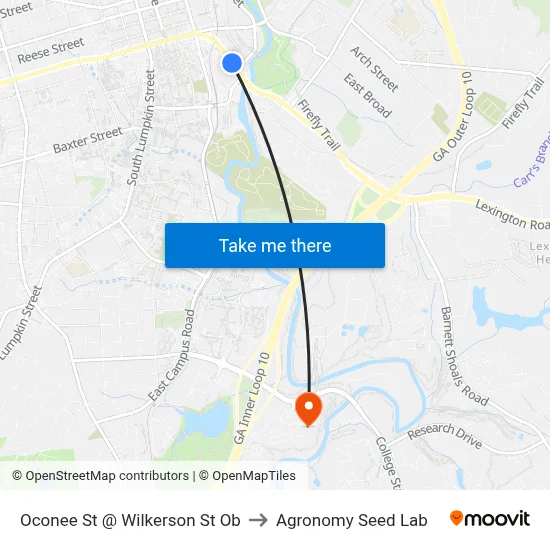 Oconee St @ Wilkerson St Ob to Agronomy Seed Lab map