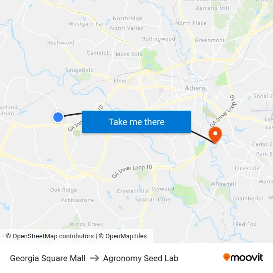 Georgia Square Mall to Agronomy Seed Lab map
