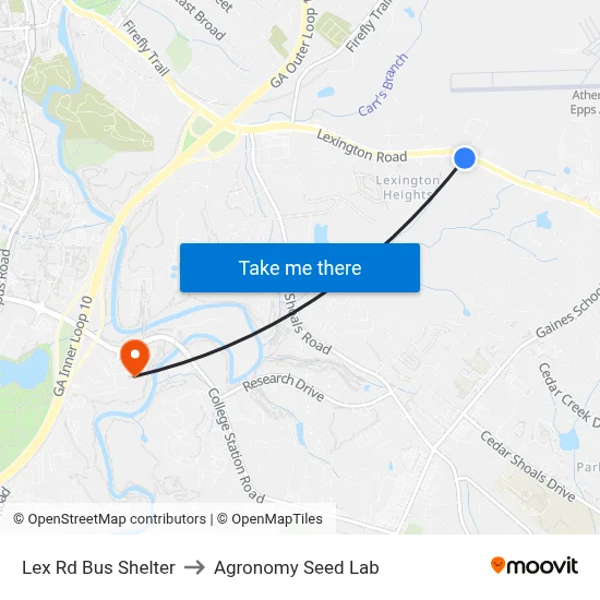Lex Rd Bus Shelter to Agronomy Seed Lab map