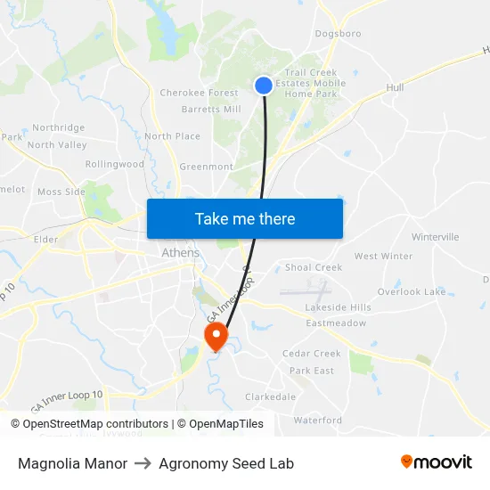 Magnolia Manor to Agronomy Seed Lab map