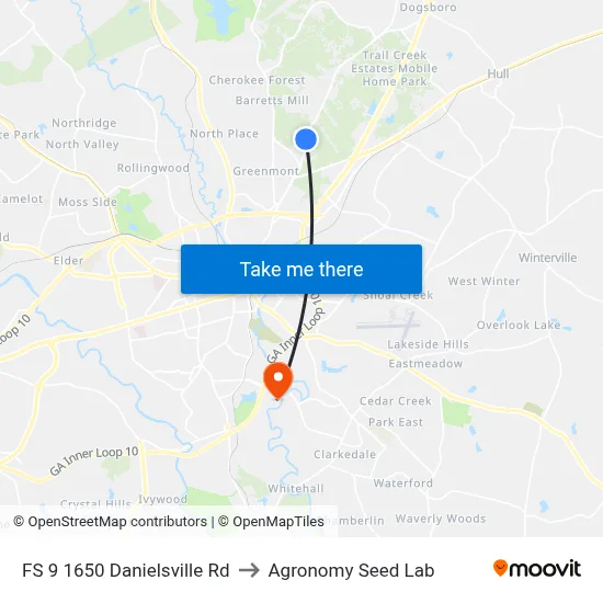 FS 9 1650 Danielsville Rd to Agronomy Seed Lab map