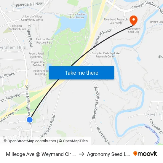 Milledge Ave @ Weymand Cir Sb to Agronomy Seed Lab map