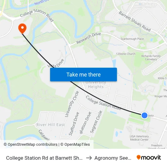 College Station Rd at Barnett Shoals Rd to Agronomy Seed Lab map