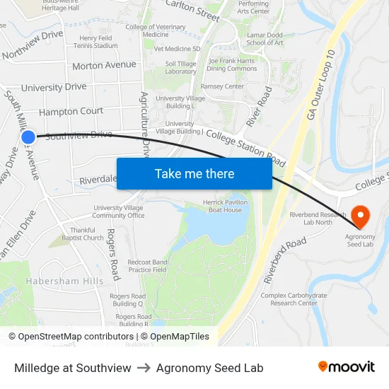 Milledge at Southview to Agronomy Seed Lab map
