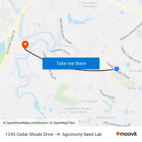 1245 Cedar Shoals Drive to Agronomy Seed Lab map