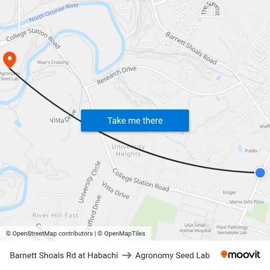 Barnett Shoals Rd at Habachi to Agronomy Seed Lab map