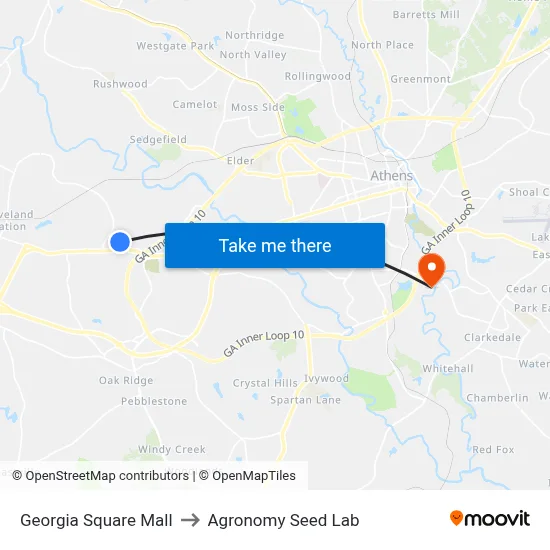 Georgia Square Mall to Agronomy Seed Lab map