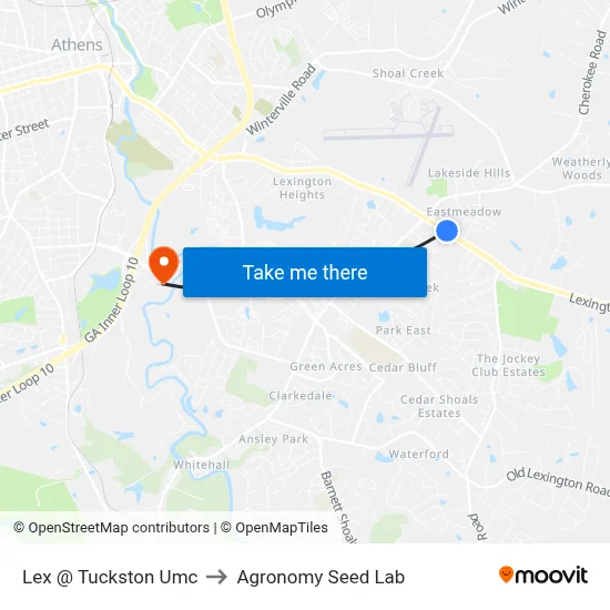 Lex @ Tuckston Umc to Agronomy Seed Lab map