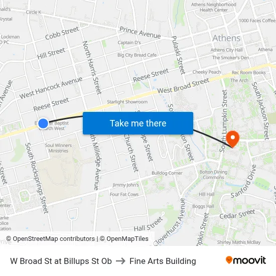 W Broad St at Billups St Ob to Fine Arts Building map