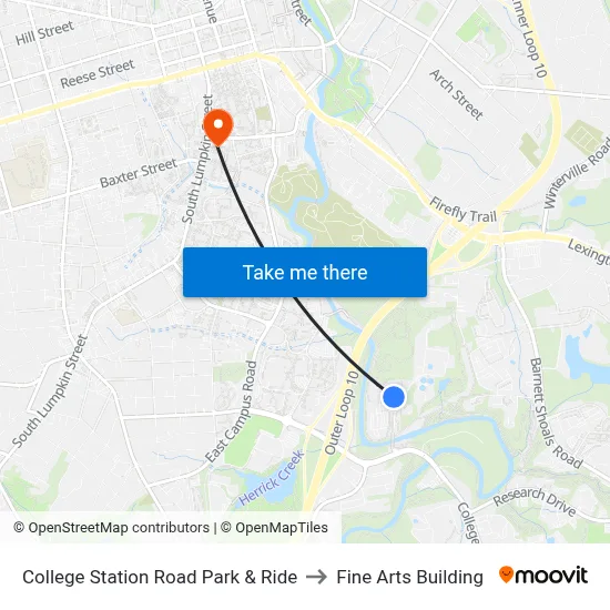 College Station Road Park & Ride to Fine Arts Building map