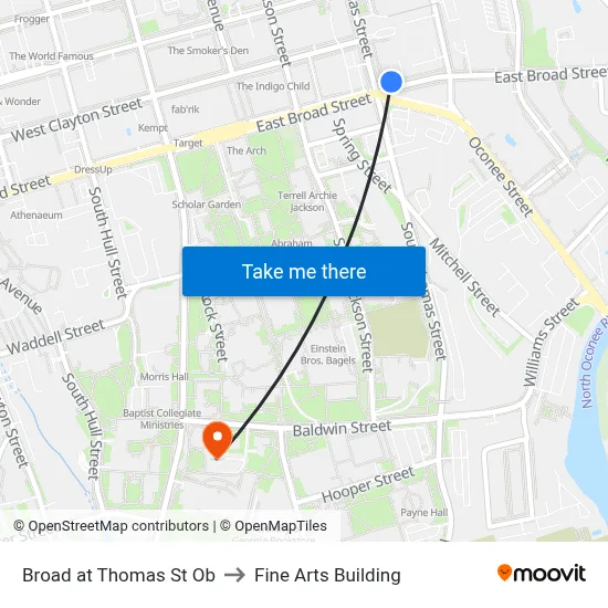 Broad at Thomas St Ob to Fine Arts Building map