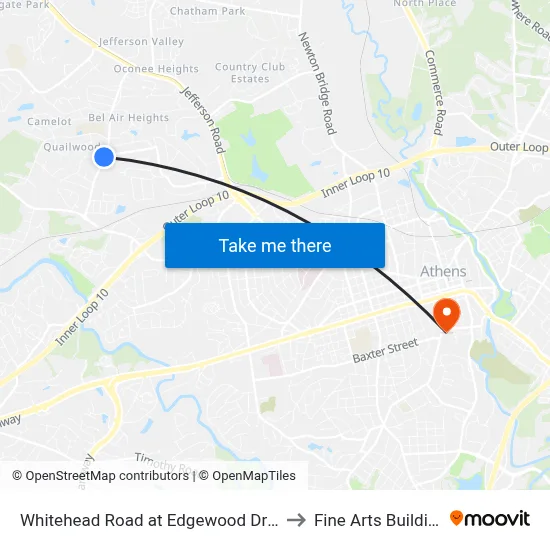 Whitehead Road at Edgewood Drive to Fine Arts Building map