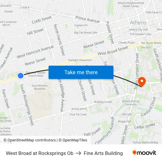 West Broad at Rocksprings Ob to Fine Arts Building map