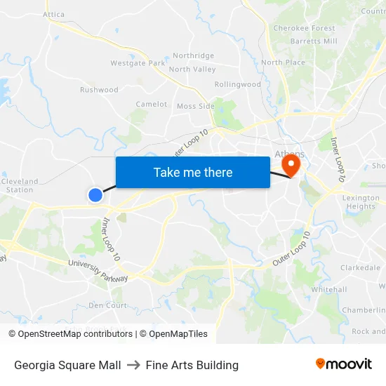 Georgia Square Mall to Fine Arts Building map