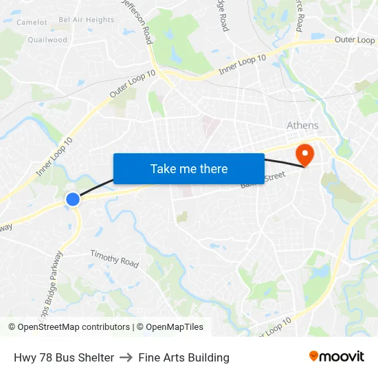 Hwy 78 Bus Shelter to Fine Arts Building map