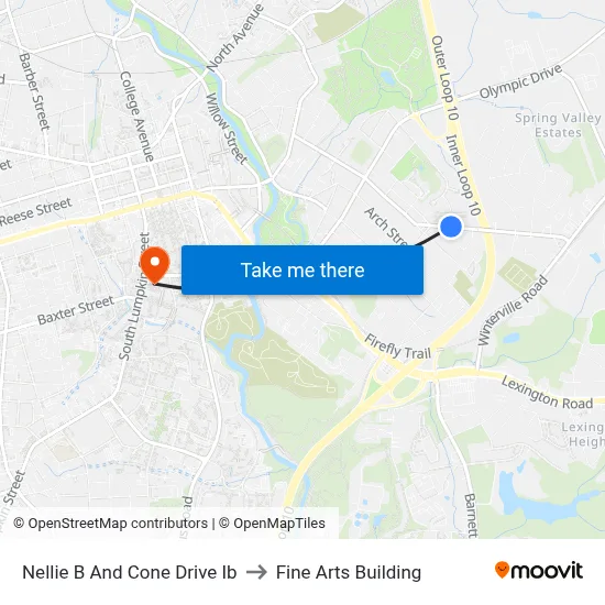 Nellie B And Cone Drive Ib to Fine Arts Building map