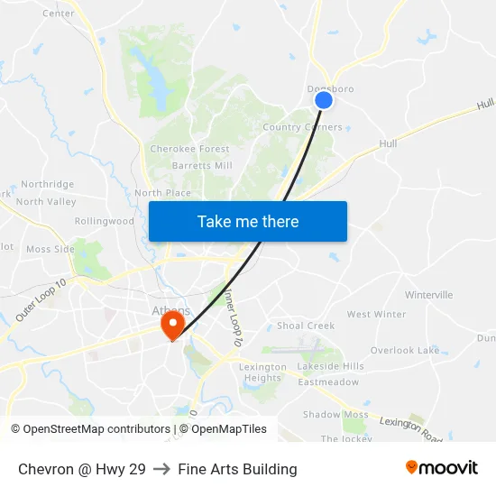 Chevron @ Hwy 29 to Fine Arts Building map